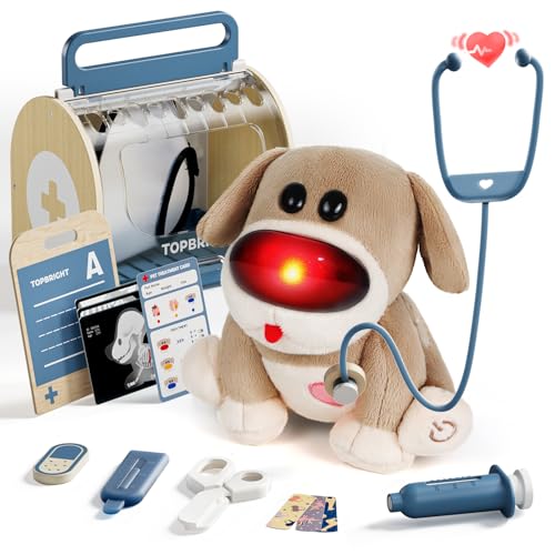 TOP BRIGHT Doctor Kit for Toddlers 3-5, Pretend Play Doctor Toys with Sounds & Reactions, Electronic Interactive Stuffed Dog Vet Kit, Pet Care Play Set Birthday Gifts for Girls Boys 3 4 5