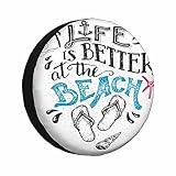 MIYASANG Beach Pattern Spare Tire Cover Life is Better at The Beach Footwear Palm Tree Shell Sketch Weatherproof Universal Wheel Protectors Camper Tire Covers for Trailer Rv Travel(17 inch)
