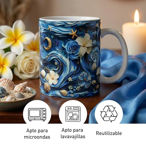Yemaya Mug 11oz – Taza de cerámica espiritual azul y blanca miniatura 5