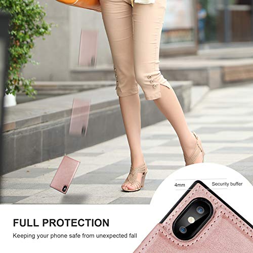 Bocasal Crossbody Wallet Case For Iphone X Xs Credit Card Holder Pu Leather Kickstand Shockproof Detachable Cross Body Strap Lanyard Magnetic Closure 5.8 Inch(Rose Gold) #TOP4