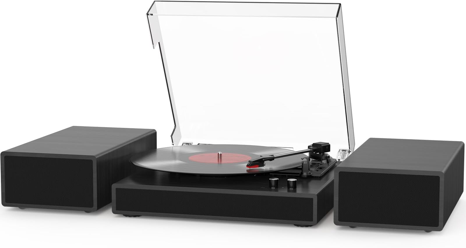 Record Player with 2X External Speakers Turntable Bluetooth Input Belt-Driven 3-Speed (33, 45, 78 RPM) LP Player Turntables for Vinyl Records with RCA Output, Aux in, Auto Stop, Black
