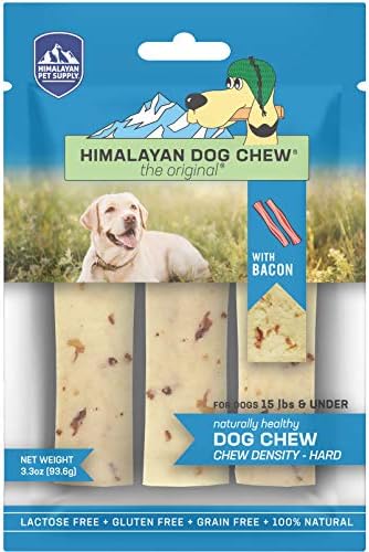 Himalayan Dog Chew Yak Cheese Dog Chews, 100% Natural, Long Lasting, Gluten Free, Healthy & Safe Dog Treats, Lactose & Grain Free, Protein Rich, Small Dogs 15 Lbs & Smaller, Real Bacon Bits, 3.3 oz