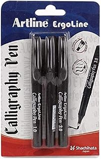 Artline Ergoline Calligraphy Pen With 3 Nib Sizes, Black Colour, Set of 3 Pens