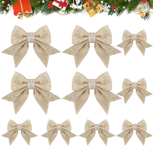 SEPGLITTER Weihnachtsschleife, 10 Stück XL Champagner Glitzer...