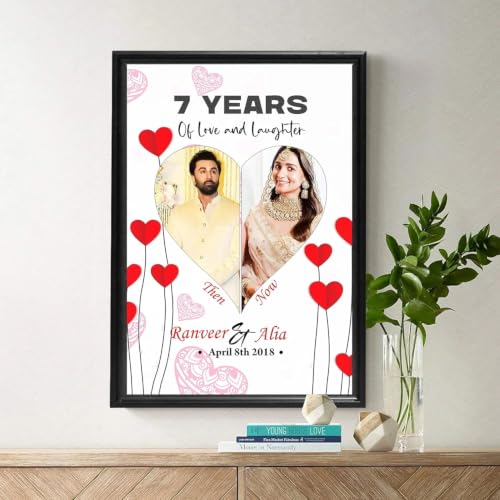 Image of Custom Then & Now Couple Photo Frame Personalized Anniversary Memory Frame with Photos, Names & Date MDF Wall Decor 16 x 24 Inch