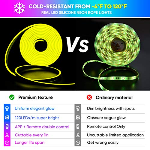 Shine Decor 12V Smart Neon Led Strip Lights Rgb Flexible With Music Sync 16.4Ft, Silicone Neon Rope Lights App Bluetooth Control, Dimmable Custom Cuttable Neon Rope Lighting Waterproof For In&Outdoor #TOP3
