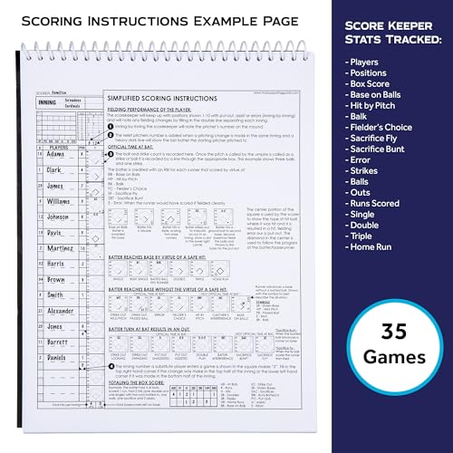 Murray Sporting Goods Baseball & Softball Scorebook - 35 Games Score Book - Score Keeping Book for Stats - Adult, Youth, Little League Baseball Softball Scorebook for Scorekeepers (1)