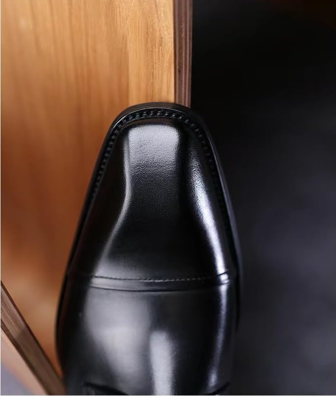 HOOENG Dress Oxford Shoes for Men Lace Up Square Burnished Toe PU Leather Cap Toe Derby Shoes Rubber Sole Slip Resistant Block Heel Prom(Color:Black,Size:7.5)2