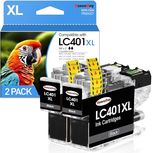 Image of LC401 LC401XL Ink Cartridges for Brother Printer Replacement for Brother MFC-J1010DW Ink Cartridges Brother LC401 LC401XL Ink for MFC-J1010DW J1170DW J1012DW DCP-J1800DW Printer (2 Black)