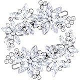 Winsyison 2pcs Rhinestone Hair Clip for Women, Sparkly Crystal Flower Headpiece, Non-Slip Brides Thick Thin Curly Straight Long Short Hair Barrettes Accessories for Wedding Parties Festivals- Silver