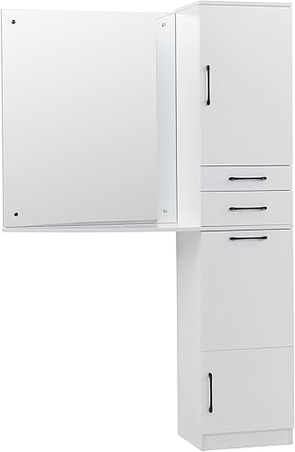 BarberPub Estación de espejo de montaje en pared con cajones de almacenamiento y estante, estación de peluquería, equipo de belleza 3034 (blanco)