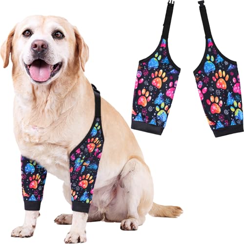 Image of Dog Elbow Wraps Knee Protector Pads Elbow Callus Treatment Sleeve for Wounds Front Legs Prevent Licking for Medium Large Dogs XL,Footprint