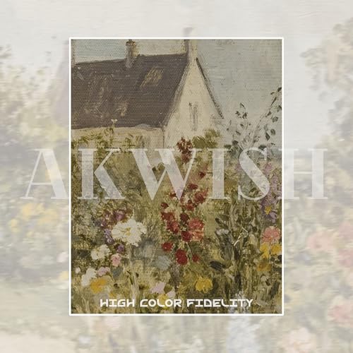 Image of Vintage French Country Cottage Framed Canvas Wall Art - Impressionist Flower Garden Oil Painting Print, Rustic Floral Landscape Decor for Living Room Bedroom Nursery Office 12x16 inch