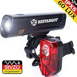 LED Fahrradlicht Set, USB Wiederaufladbare, StVZO Zugelassen LED Fahrradbeleuchtung fahrradlicht abnehmbar fahrradlichter Set Wasserdicht Frontlicht Rücklicht 2600mAh 300Lumen Licht für Fahrrad Set