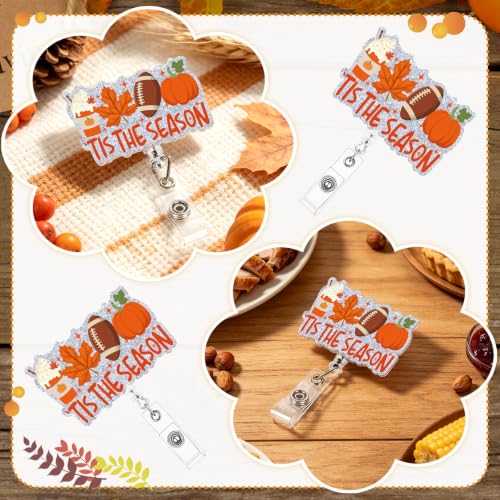 Fall Badge Reel,Tis the Season Nurse Badge Reels Retractable,Cute Thanksgiving Autumn Funny Badge Reels,Glitter Pumpkin Maple Leaf Badge Holder with Alligator Clip for Nurse Doctor Teacher Student - Image 6