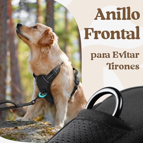 rabbitgoo Arnes Perro Mediano con 3 Hebillas, Liberacion del Cuello, Arnes Perro Ajustable con Asa y Clip Frontal, Arnés Antitirones para Perros Reflectante para Adiestramiento Correr, Negro, L - imagen 6