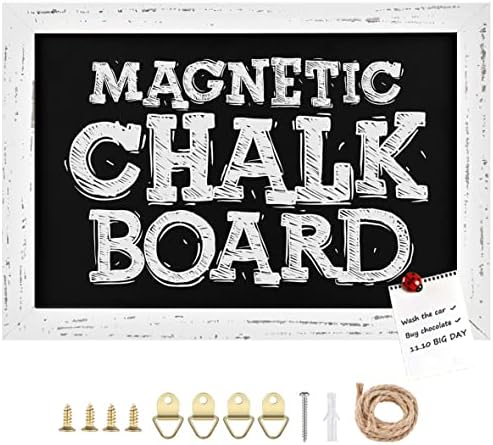 TORASO Chalkboard, Solid Wood Frame Magnetic Surface Chalkboard Sign, Rusitc White Framed Chalk Board for Wedding, Kitchen, Bar, Restaurant, Menu & Home Decor, 8.5" x 12"(WH-2232)