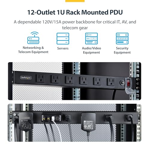 StarTech 12 tomas PDU 1U, enchufe en ángulo recto 5-15, 120V, TAA miniatura 2