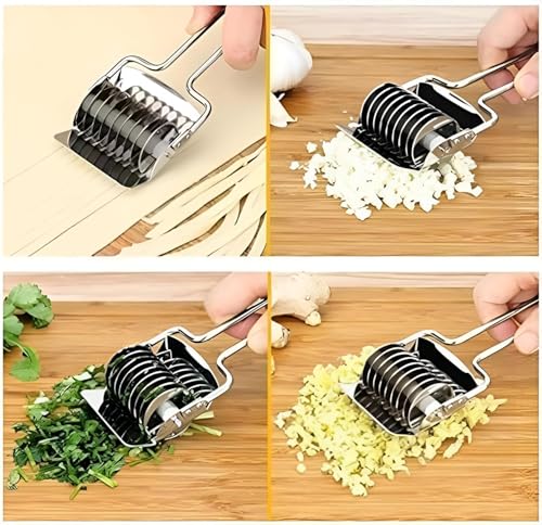 Image of BEYOND BASIC Stainless Steel Pasta Noodle Cutter,High Grade Stainless Steel Pasta Spaghetti Maker Noodle Lattice Roller,Dough Cutter Mincer Kitchen Cooking Tools (Noodle Cutter)