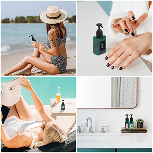 Image of Segbeauty Set of 4 Square Pump Bottles, 3.4oz 100ml Mini Plastic Hand Soap Dispenser with Labels, Refillable Press Bathroom Shower Bottles Empty Lotion Soap Dispenser Travel Containers Cosmetic Cans