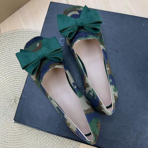 Image of WENJIAZHIZHI Square Toe Bow Ballet Slip-On | Classic Suede Finish,Chic Bow Detail,Effortless Everyday Style,Wedding Party Office,Plus Size Available