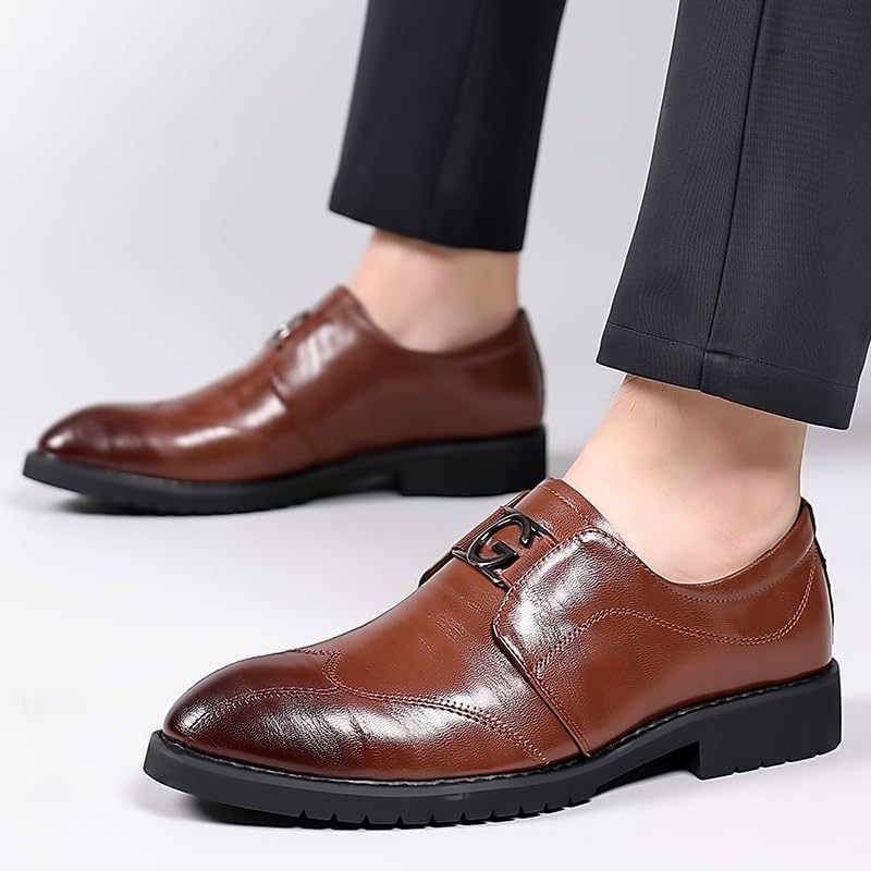 Men's Patent Leather Formal Business Oxford Dress Shoes Men Slip On Formal Tuxedo Dress Leather Shoes Business Casual Driving Boat Shoes(Brown,8)3