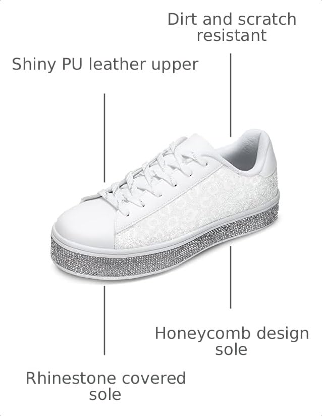 Image of UUBARIS Women's Glitter Tennis Sneakers Neon Dressy Sparkly Sneakers Rhinestone Bling Wedding Bridal Shoes Shiny Sequin Shoes