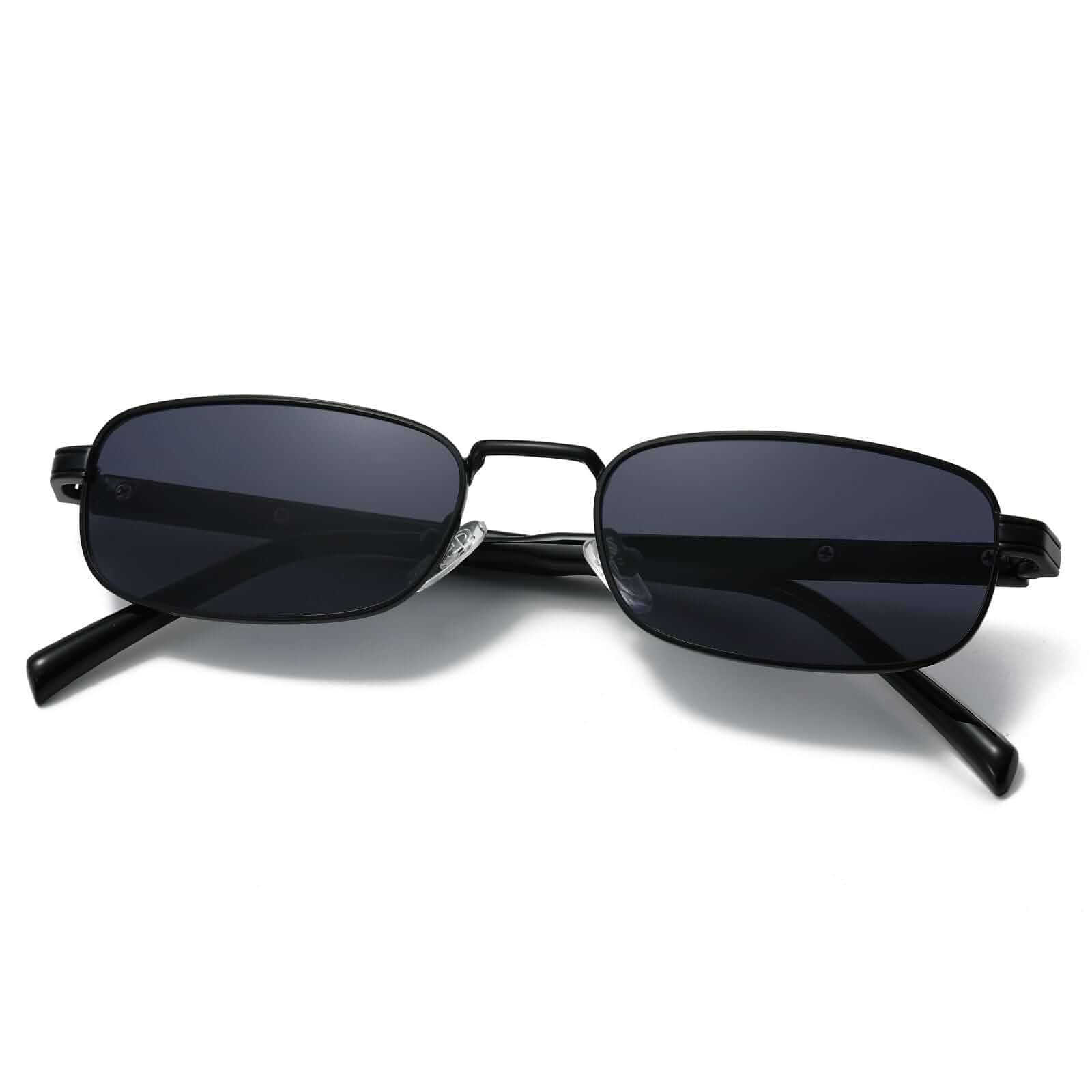 Freckles Mark Trendy Rectangular Retro Sunglasses Mens Womens Classic Rectangle Glasses, Small Fashion Thin Slim Square Shades, Stylish Metal Frame