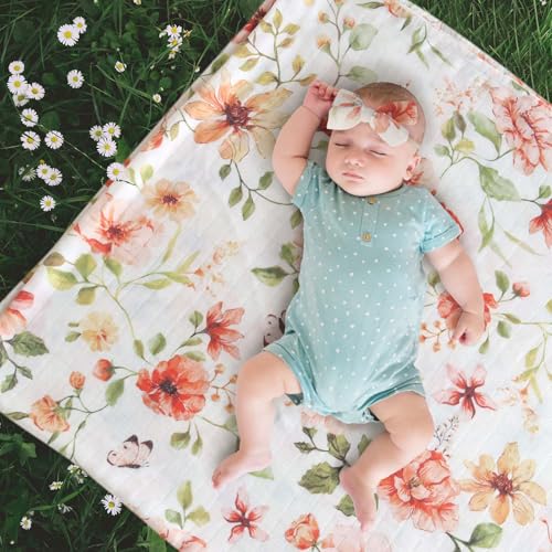 Image of LifeTree Baby Muslin Swaddle Blankets for Boys & Girls, Newborn Swaddle Set with Matching Headband Bow, Infant Blanket Wrap, 47 x 47 inches, Butterfly Floral, 70% Viscose from Bamboo and 30% Cotton