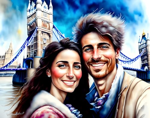 Poster couple heureux a Londres grand format toile 58x90cm pour une ambiance romantique