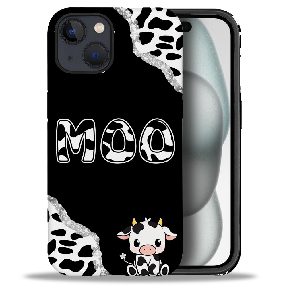 yicomon Compatible with iPhone 15 Case, Black and White Cow Pattern Print Matte Phone Case Durable Fashion Funny Liquid Silicone Case Soft