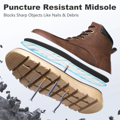 ZBVB Unisex Steel Toe Boots Brown, Anti-Puncture, Men's 7 and Women's 8.5 — view 4