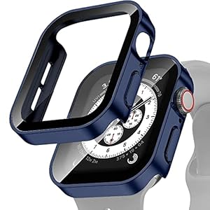 BAHDB Case+Glass for Apple Watch Serie 8 45mm 41mm 44mm 40mm Waterproof Screen Protector Accessories Edge Bumper iWatch 5 SE 6 7 Cover (Color : Matte deep Blue, Size : 45mm Series 7 8)