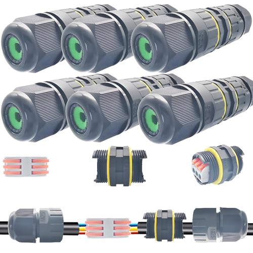 Cable Connectors IP68, Dujelixa 6 Pcs M25 Waterproof Junction Box, Extension Electrical Cable Connector 2/3 - Way Line, Outdoor Electrical Box, Power Cord External Sleeve Coupler Wire Range 6-11mm