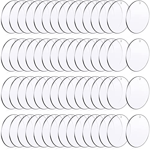 50 Pieces 3 Inch Acrylic Christmas Keychain Blanks Transparent Circle Clear Acrylic Christmas Ornament Blanks Christmas Ornaments（Circle With Hole, 120 Pieces） #TOP7