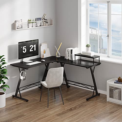 Casaottima Gaming Desk L Shaped Computer Desk, Corner Desk For Home Office With Monitor Stand 51", Black #TOP5