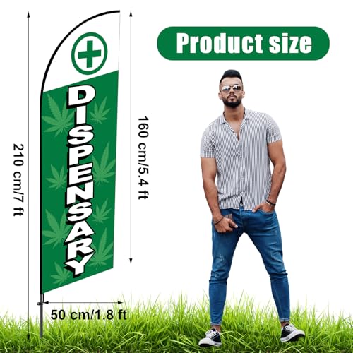 Meonum 2 Sets Dispensary Sign Windless Flags 7ft for Businesses with Pole and Ground Stake Heavy Duty Dispensary Flags Advertising Marketing Sign Feather Banner for Outside Businesses
