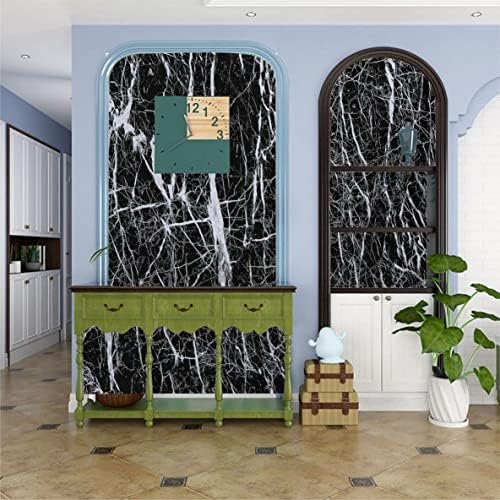 Image of Bohemian Self Adhesive Waterproof Wallpaper for Kitchen Living Room Bed Room Furniture Makeover Cabinet Shelf Liner Tile Pattern Removable Contact Paper(Black Marble (45X300 CM)