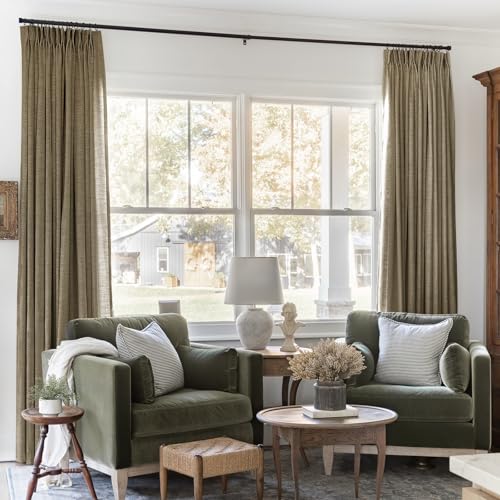 TWOPAGES Pinch Pleated Linen Curtain for Living Room, 52Wx102L, Oak Dim Gray