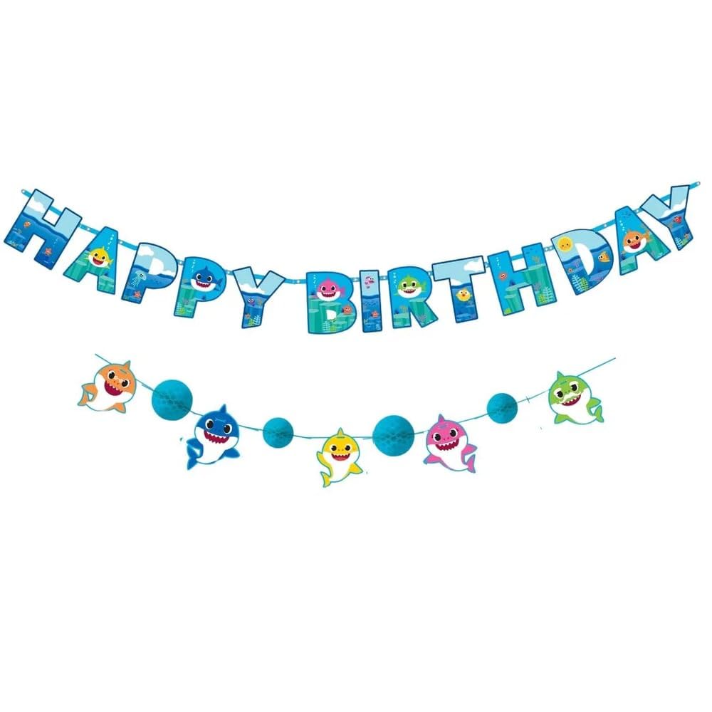 Kit de pancarta de fiesta de Baby Shark – 6 x 6.5 pulgadas y 5.75 x 6.5 pulgadas | Diseño surtido | 1 juego de 2 piezas