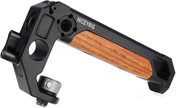 NICEYRIG Top Handle for ARRI 3/8 Thread with 15mm Rod Clamp, DSLR Camera Wooden Grip for Cage Rig - 348