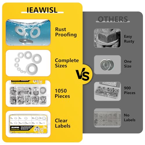 Washers, 1050Pcs Flat Washers for Screws Bolts, 304 Stainless Steel Flat Washers Assortment Set, Metal Washers Kit 9 Sizes - M2 M2.5 M3 M4 M5 M6 M8 M10 M12 for Home, Factories