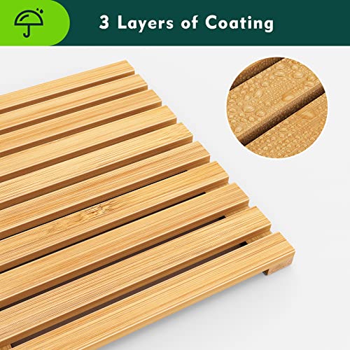 Lenwi Bamboo Bath Mat,Non Slip Shower Mat For Bathroom,Sturdy Waterproof Wooden Floor Mat With Foldable Design For Easy Storage,Standard Bathmat (24 X 16 Inch) For Indoor And Outdoor Use #TOP1