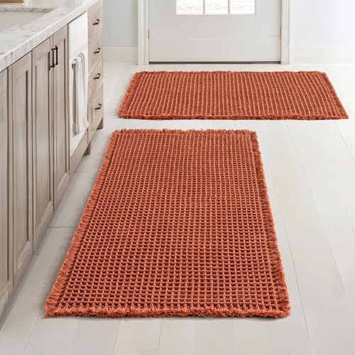 MIULEE Orange 2‑Piece Non‑Slip Waffle Bathroom Rug Set (18×30)