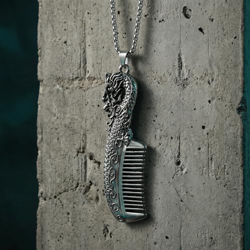 Dragon Mustache Comb Necklace for Men - Stainless Steel Pendant with Fine Tooth Comb, Portable Beard Grooming Tool on Chain, Cool Dragon Design Gift for Husband Boyfriend Dad Father — view 5