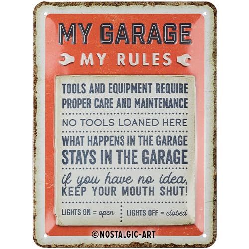Nostalgic-Art Targa retrò, 15 x 20 cm, My Garage, My Rules – Idee regalo per artigiano, in metallo, design vintage con frase