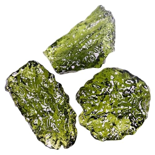 HoveeLuty 3Pcs Moldavite Crystal 1-3g Green Czech Meteorite Artificial Irregular Moldavite Stone Pendant for Jewelry Making Supplies, Stone Style Random Crystal Real Meteorite