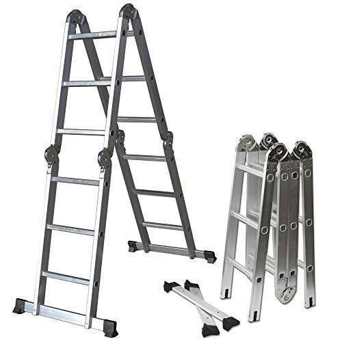 Safeplus Aluminum Lightweight Multi Task Ladder, 3.3Ft Multi Purpose Folding Scaffold Ladder, 12.5Ft Multi-Purpose Extension Work Step Ladder-Max Weight 330 Lbs #TOP1