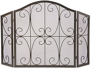 Spark Protection Ornate Arched 3-Panel Fireplace Safety Screen Decor Scroll Spark Guard Cover, Wrought Iron Black Metal Fire Place Standing Gate, 52x31in (Color : Black) Metal mesh fire scre