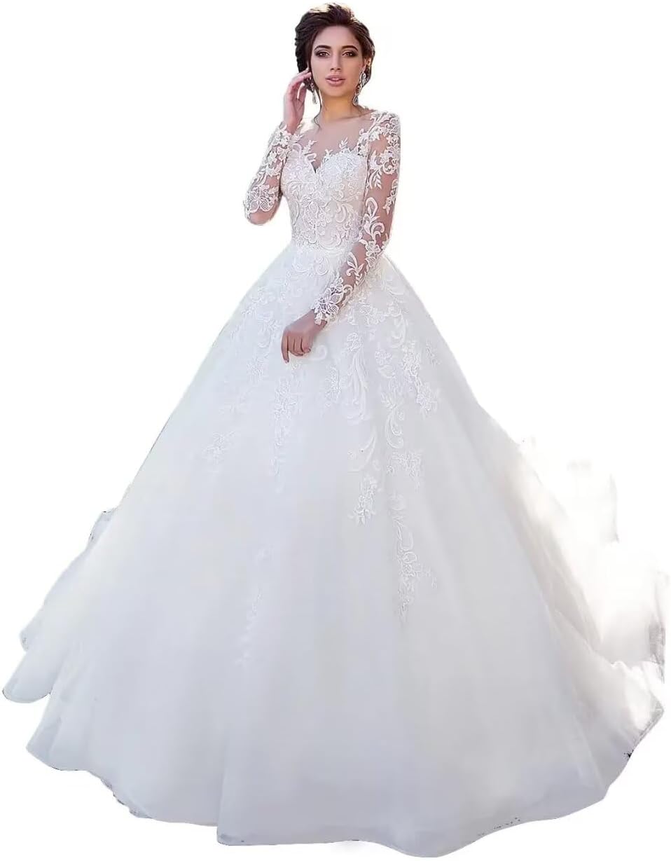 Dexinyuan Lace Tulle Ball Gown Wedding Dresses for Bride 2026 with Sleeves A Line Bohemian Bridal Gowns for Women